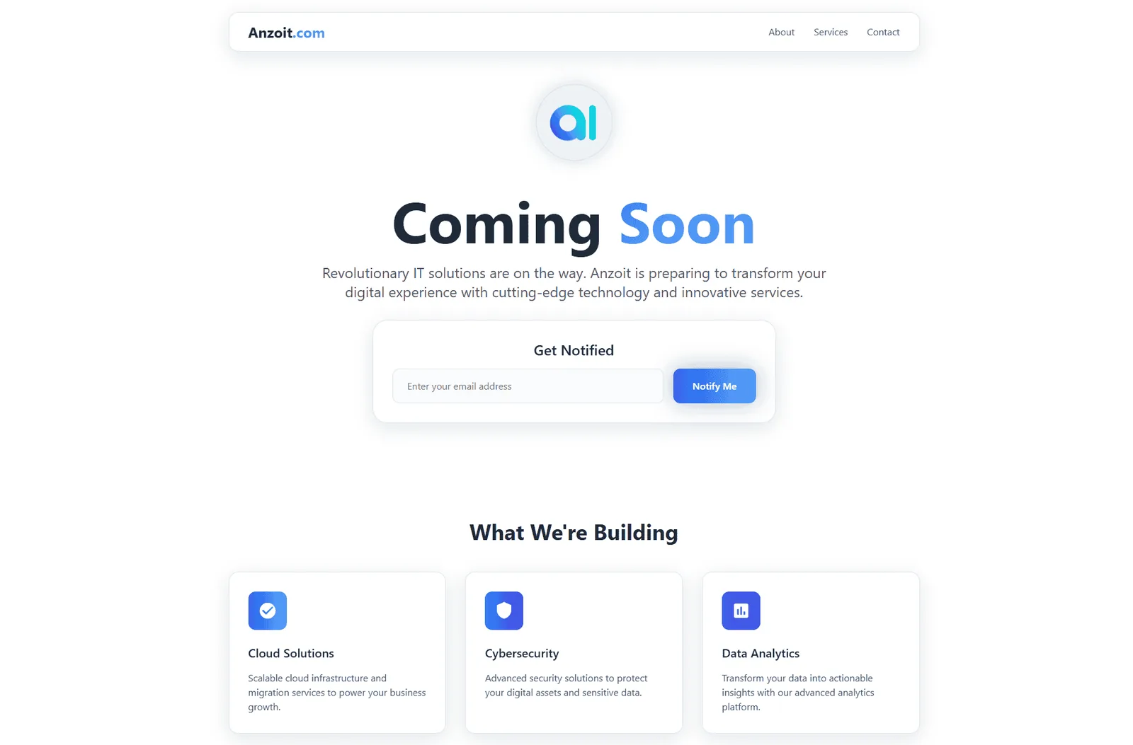 ANZO IT "Coming Soon" homepage