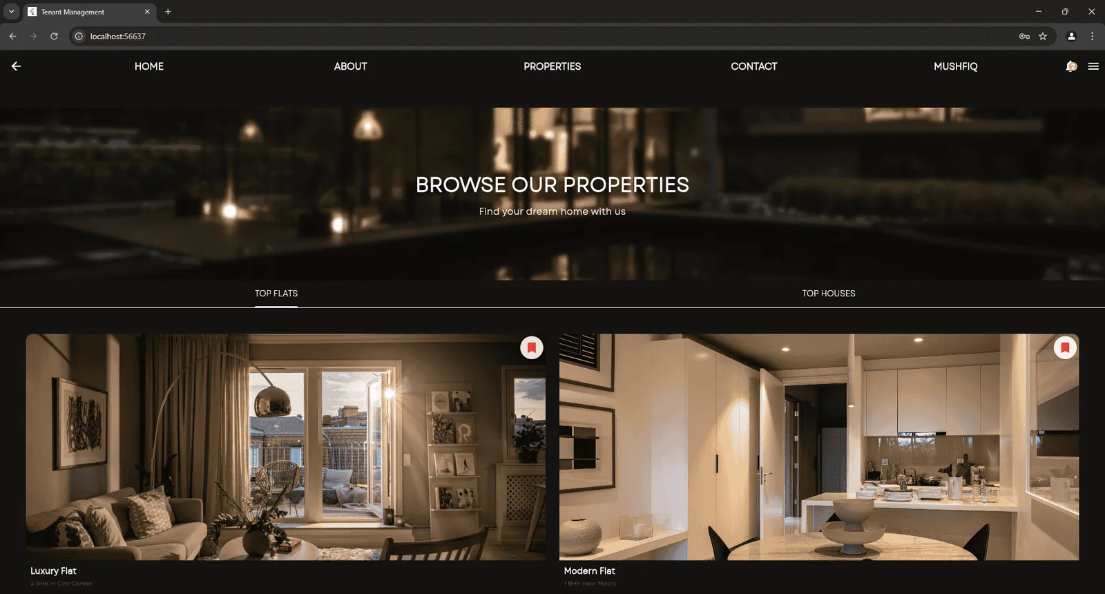 Infinity UK property management system listings page