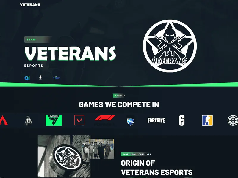 Veterans Esports website homepage