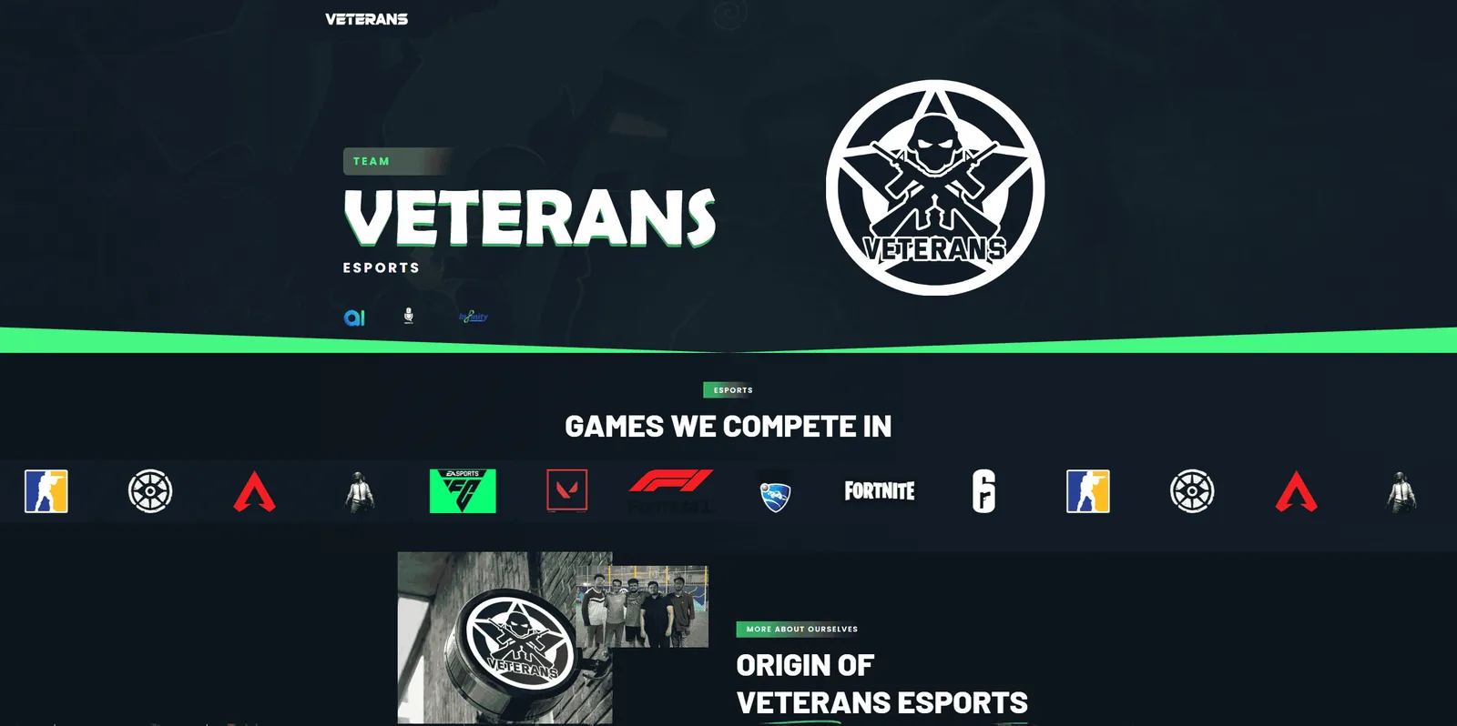 Veterans Esports website homepage